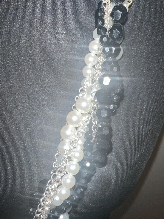 White House Black Market Black & White Multi-Strand Pearl and Bead Necklace - Picture 6 of 7